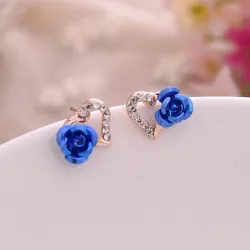 Heart & rose flower - crystal stud earringsEarrings
