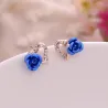 Fleur de coeur & rose - boucles d'oreilles en cristal