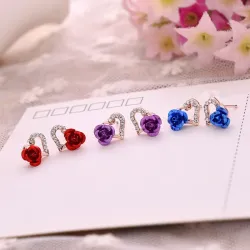 Fleur de coeur & rose - boucles d'oreilles en cristal
