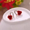 Fleur de coeur & rose - boucles d'oreilles en cristal
