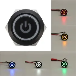 12V 5-pin 19mm bouton poussoir métallique - interrupteur d'alimentation instantané avec LED - interrupteur étanche - Noir