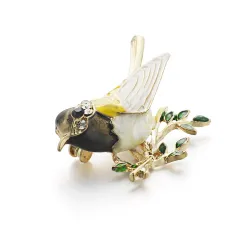 Oriole oiseau strass & broche en émail