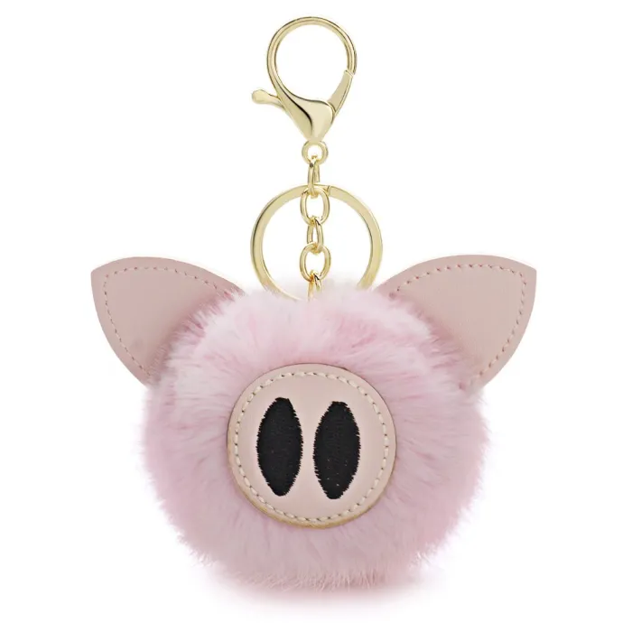 Fur pompom - piggy - keyringKeyrings