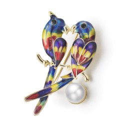 Two parrots & pearl brooch