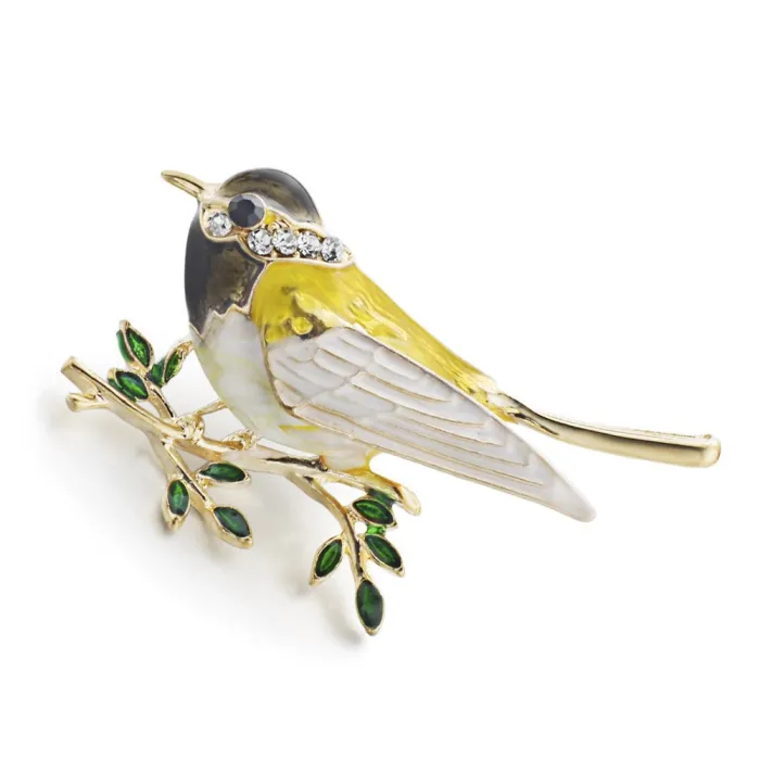 Oriole oiseau strass & broche en émail