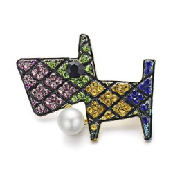 Colourful crystal dog brooch