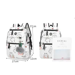 USB école de chargement backpack toile 3 pcs set