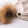 Natural fox fur pompom wool hatHats & Caps