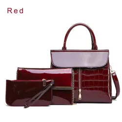 Elegant glossy leather bag set of 3 piecesSets