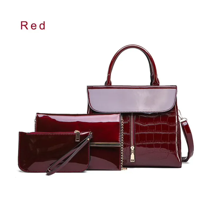 Elegant glossy leather bag set of 3 piecesSets