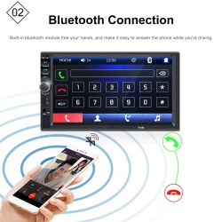 Autoradio Bluetooth - DIN 2 - Écran tactile LCD 7'' pouces - Lecteur MP3-MP5 - USB - MirrorLink