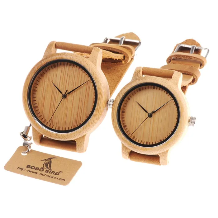 Bracelet en cuir bambou Quartz couples montre