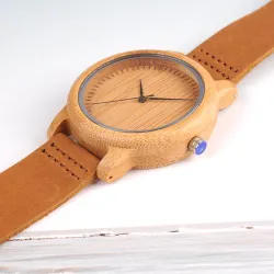 Bracelet en cuir bambou Quartz couples montre