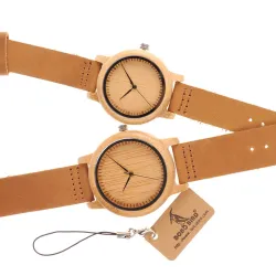 Bracelet en cuir bambou Quartz couples montre