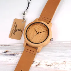 Bracelet en cuir bambou Quartz couples montre