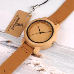 Bracelet en cuir bambou Quartz couples montre