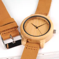 Bracelet en cuir bambou Quartz couples montre