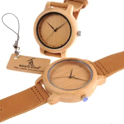 Bracelet en cuir bambou Quartz couples montre