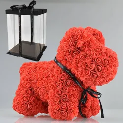Chien fait de roses d'infini - 40 cm