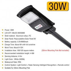 30W - 60W - Lampe solaire de rue LED 90W - Capteur de mouvement PIR - télécommande - étanche