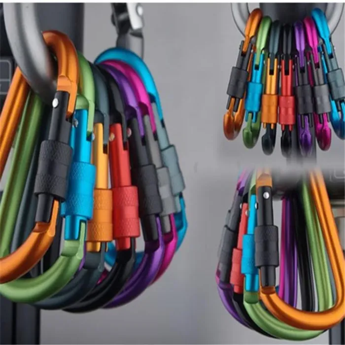 Boucle de sécurité - mousqueton en aluminium avec serrure 6 pièces