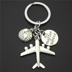 Earth & airplane - porte-clés argent