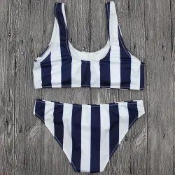 maillot de bain rayé - bikini sertie de poussoir