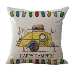 Happy Campers - housse de coussin en lin 45 * 45cm