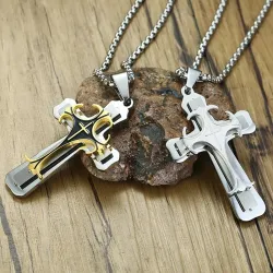 Collier en acier inoxydable 24" avec pendentif croix