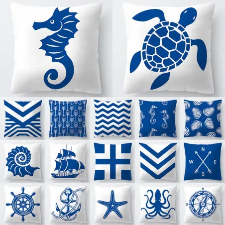 Blue & white sea patterns - cushion cover - 45 * 45cmCushion covers