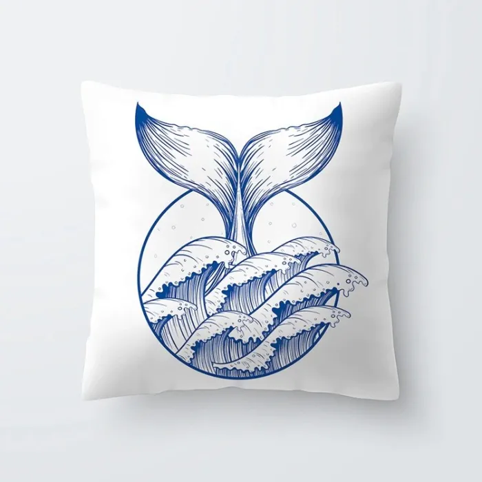 Blue & white sea patterns - coussin cover - 45 * 45cm