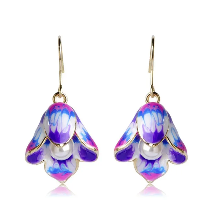Fleurs de porcelaine & perles - boucles d'oreilles longues