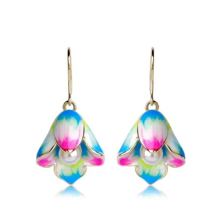Fleurs de porcelaine & perles - boucles d'oreilles longues