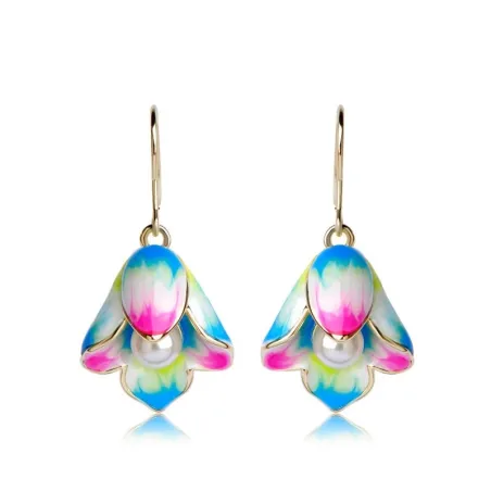 Fleurs de porcelaine & perles - boucles d'oreilles longues