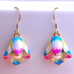 Porcelain flowers & pearl - long drop earringsEarrings