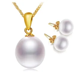Elégant collier en or avec boucles d'oreilles perles