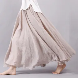 Jupe longue en coton lin avec taille élastique