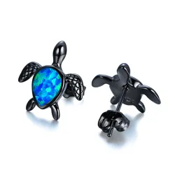 Turtle avec opale bleu - boucles d'oreilles de mode