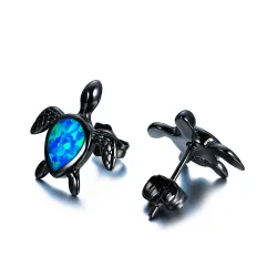 Turtle avec opale bleu - boucles d'oreilles de mode
