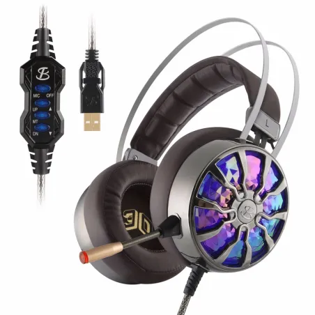 NiUB5 PC65 casque de jeu lumineux - 3D USB 7.1 casques PS4 avec bruit annulant