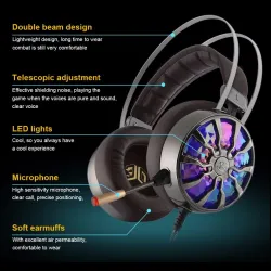 NiUB5 PC65 casque de jeu lumineux - 3D USB 7.1 casques PS4 avec bruit annulant