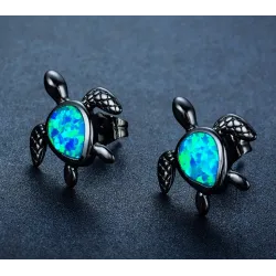 Turtle avec opale bleu - boucles d'oreilles de mode
