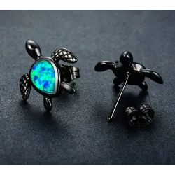 Turtle avec opale bleu - boucles d'oreilles de mode