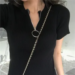 Casual manches courtes avec fermeture éclair - t-shirt