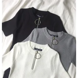 Casual manches courtes avec fermeture éclair - t-shirt