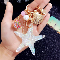 Sea world starfish pearl shell keychain