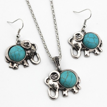 Necklace & earrings with antique blue elephant - jewellery setJewellery Sets