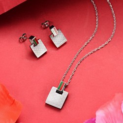 Square earrings & necklace - silver - stainless steel jewelry setJewellery Sets