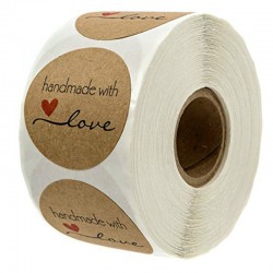 Handmade with Love - papier kraft naturel - stickers ronds - 500 pièces