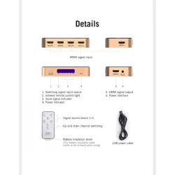 5 en 1 & 3 en 1 sortie - 4K Interrupteur HDMI